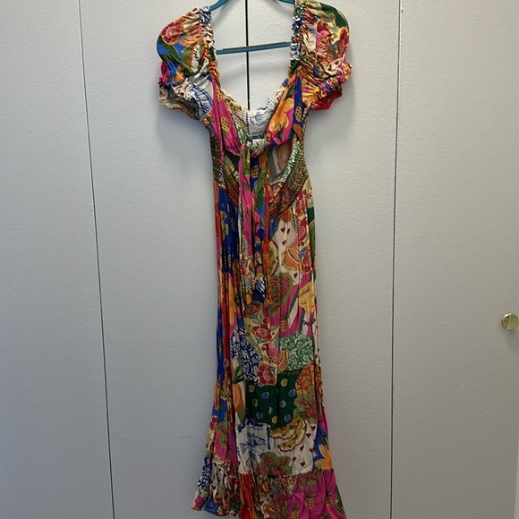 FARM RIO Sunny Mix Midi Dress In Pink in Size Medium - Picture 4 of 6